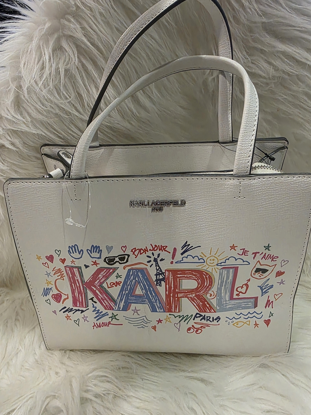 KARL LAGERFELD White Abstract Tote NWT